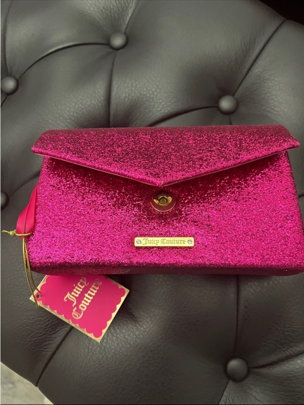 Juicy Couture Hot Pink Glitter Envelope Clutch